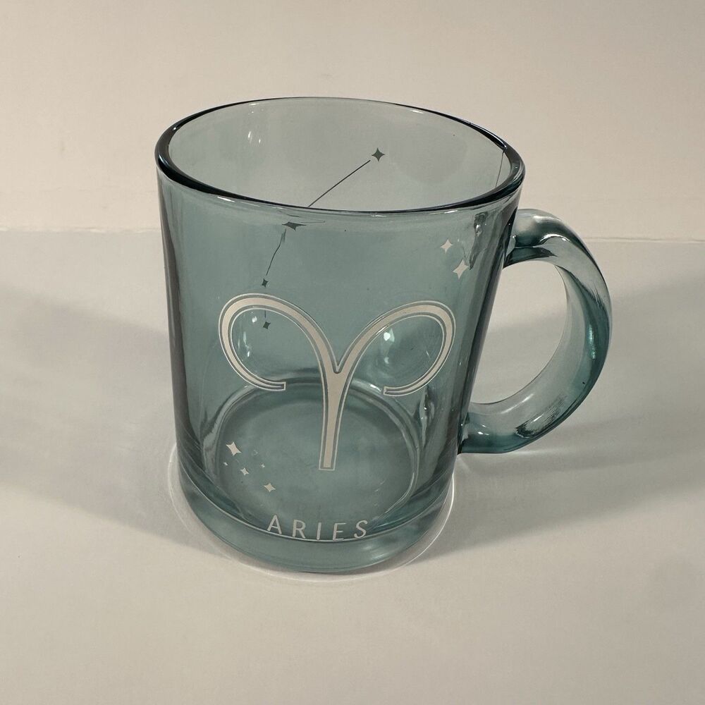 Aries Zodiac Blue Glass Coffee Mug Astrology Design Glossy Round